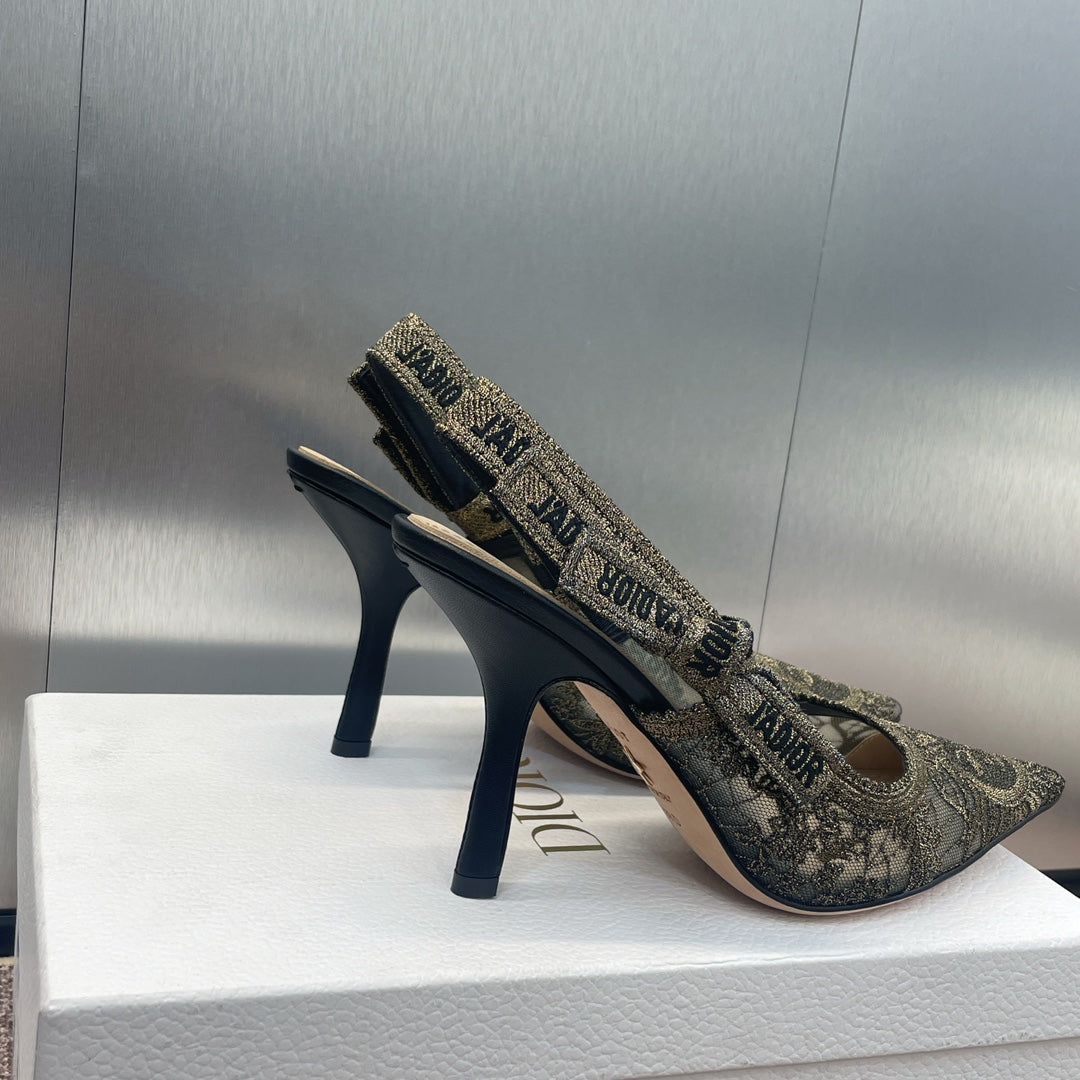 DIOR slingback pump 95 transparent mesh embroidered black sun motif