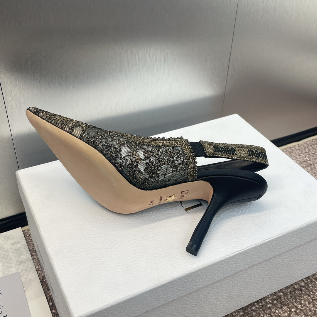DIOR slingback pump 95 transparent mesh embroidered black sun motif