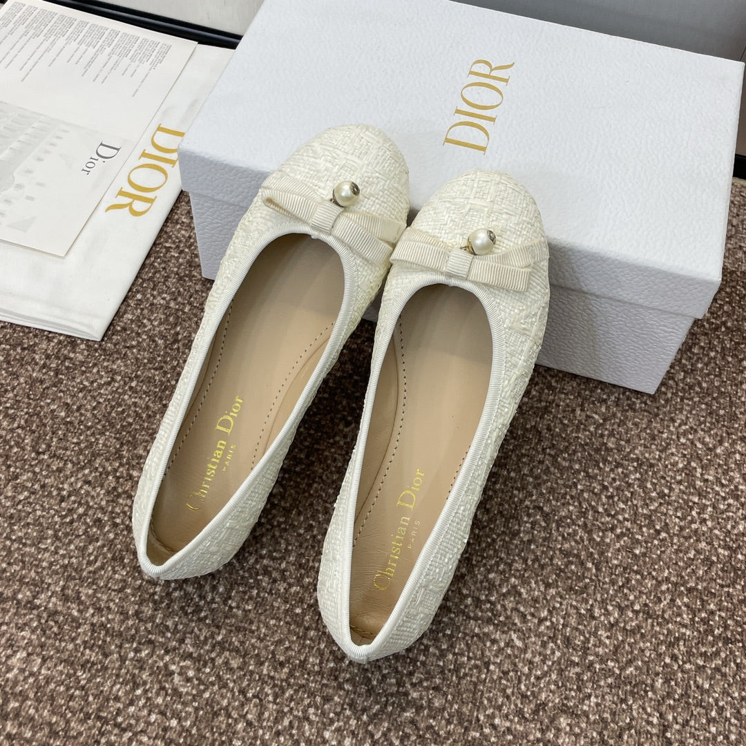 DIOR Ballet Flat White Woven Sedge And Lambskin