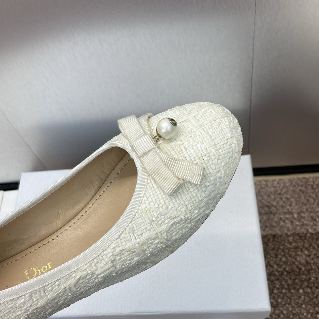 DIOR Ballet Flat White Woven Sedge And Lambskin