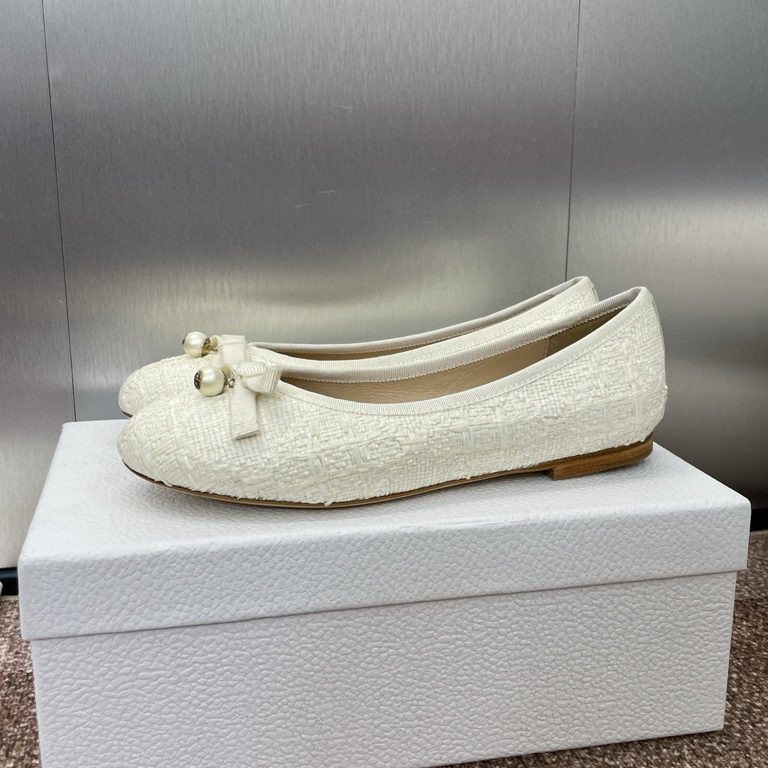 DIOR Ballet Flat White Woven Sedge And Lambskin