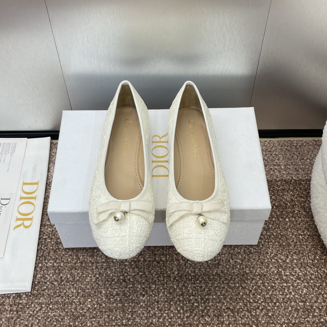 DIOR Ballet Flat White Woven Sedge And Lambskin