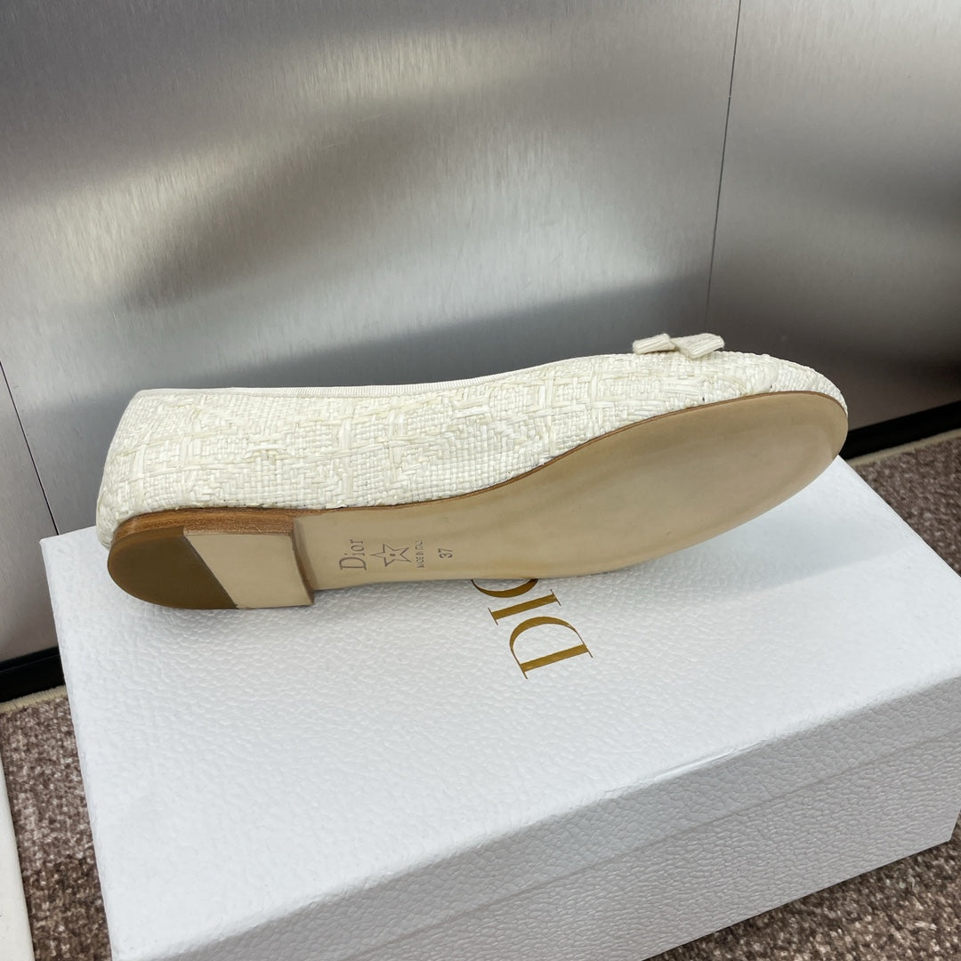DIOR Ballet Flat White Woven Sedge And Lambskin