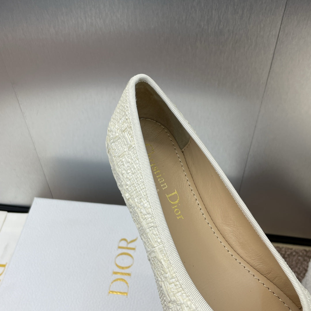 DIOR Ballet Flat White Woven Sedge And Lambskin