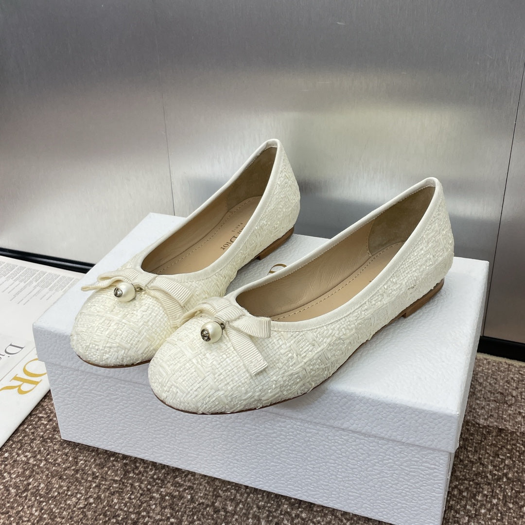 DIOR Ballet Flat White Woven Sedge And Lambskin