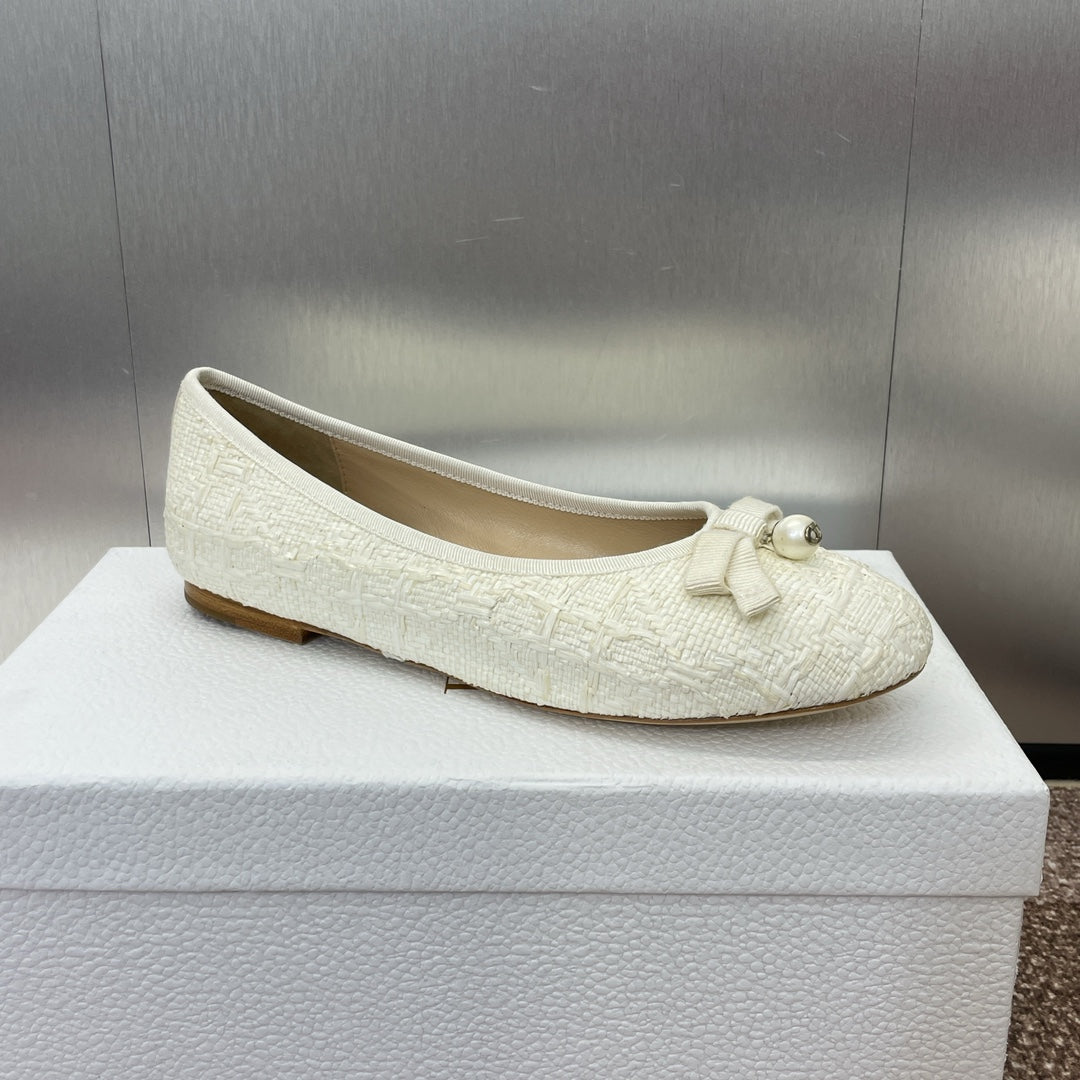 DIOR Ballet Flat White Woven Sedge And Lambskin