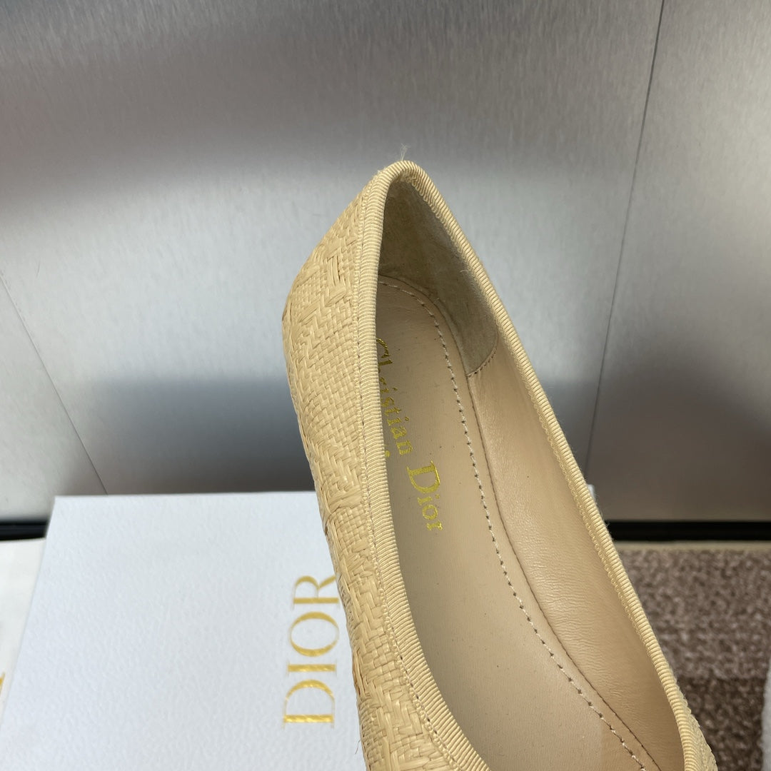DIOR Ballet Flat Beige Woven Sedge And Lambskin