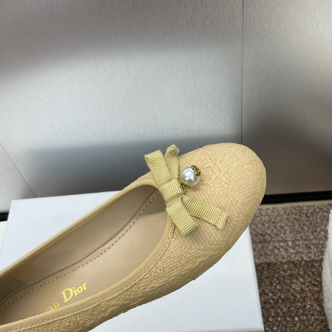 DIOR Ballet Flat Beige Woven Sedge And Lambskin