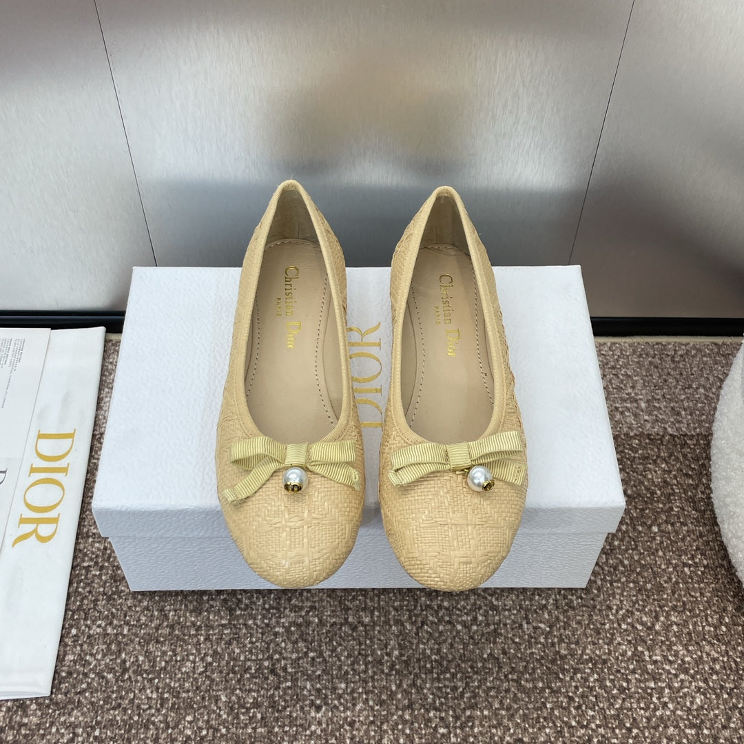 DIOR Ballet Flat Beige Woven Sedge And Lambskin
