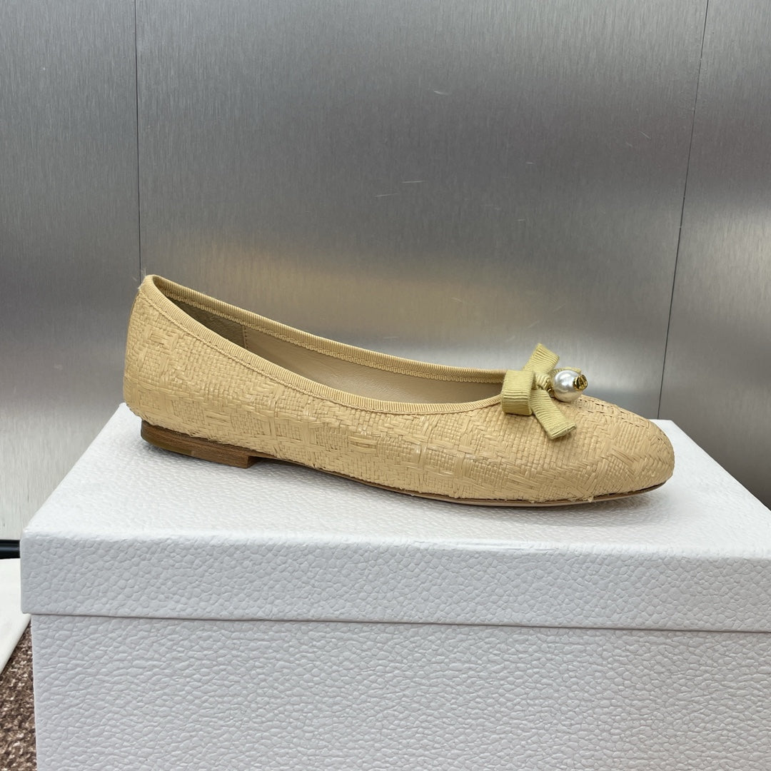 DIOR Ballet Flat Beige Woven Sedge And Lambskin