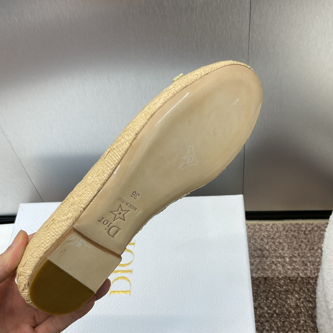DIOR Ballet Flat Beige Woven Sedge And Lambskin