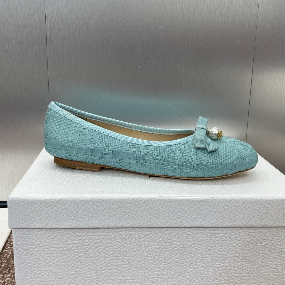 DIOR Ballet Flat Jade Green Woven Sedge And Lambskin