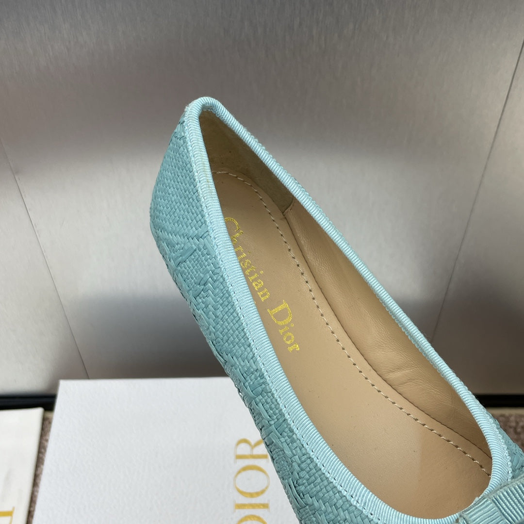 DIOR Ballet Flat Jade Green Woven Sedge And Lambskin