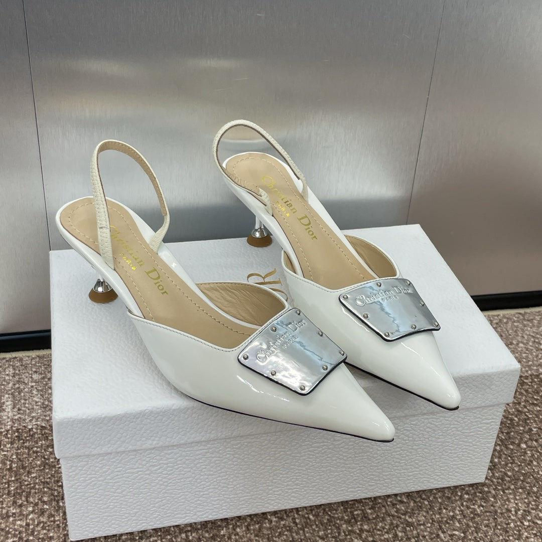 DIOR Slingback 65mm Glossy White Cowhide
