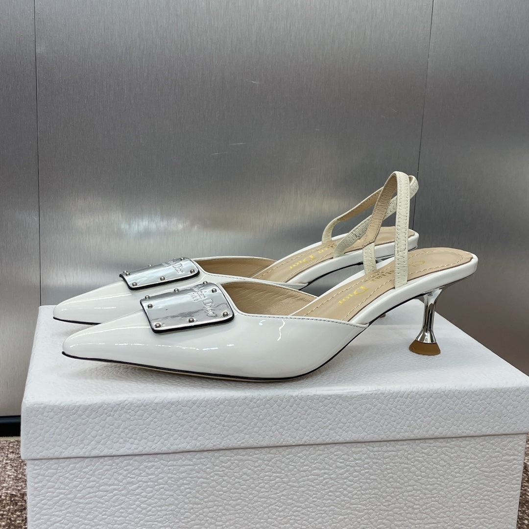 DIOR Slingback 65mm Glossy White Cowhide