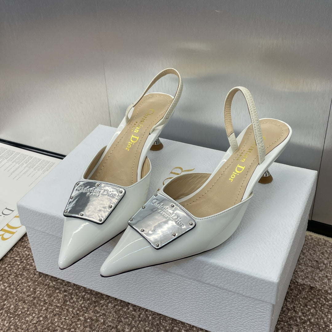DIOR Slingback 65mm Glossy White Cowhide