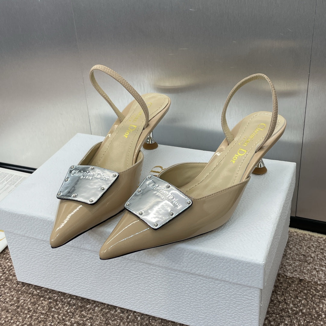 DIOR Slingback 65mm Glossy Beige Cowhide