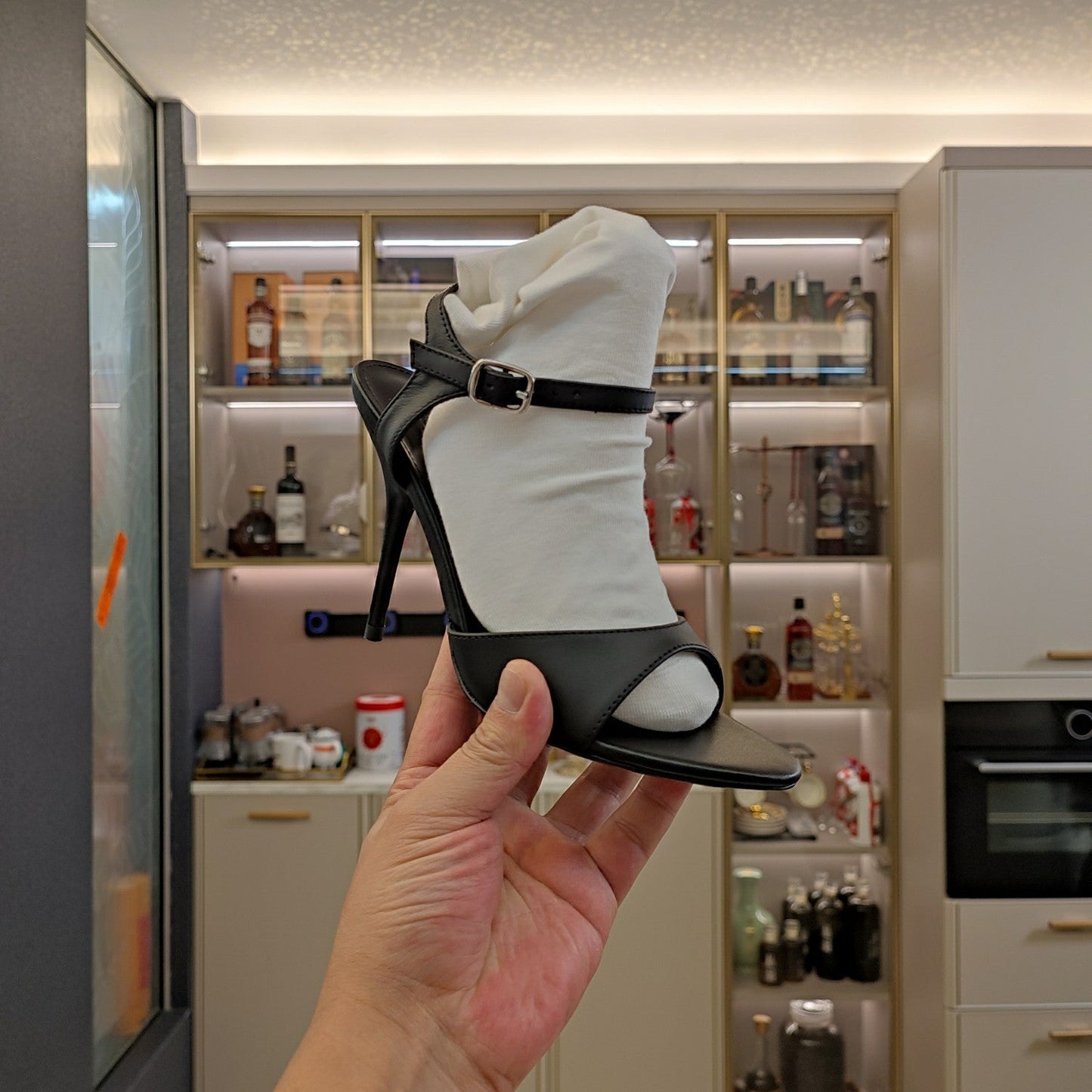Balanciaga OPEN TOE STRAPPY HIGH HEEL IN BLACK CALFSKIN