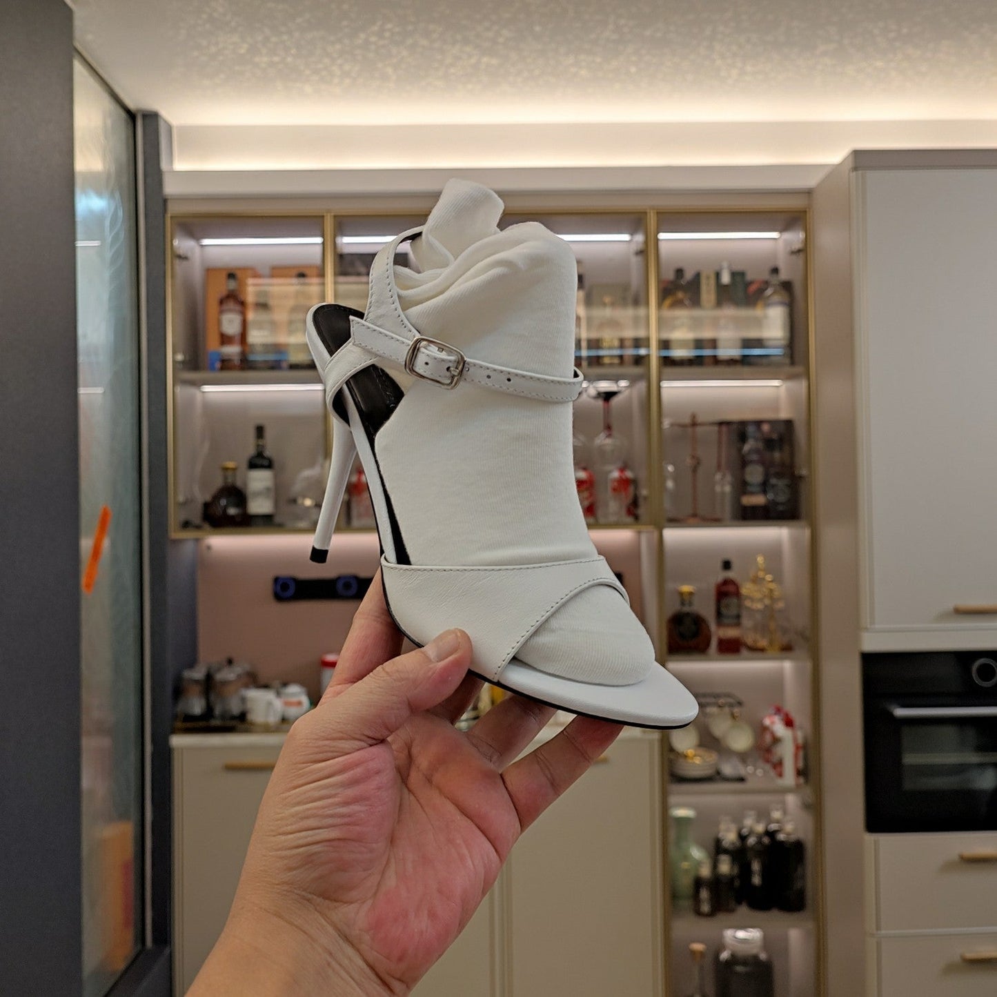 Balanciaga OPEN TOE STRAPPY HIGH HEEL IN WHITE CALFSKIN