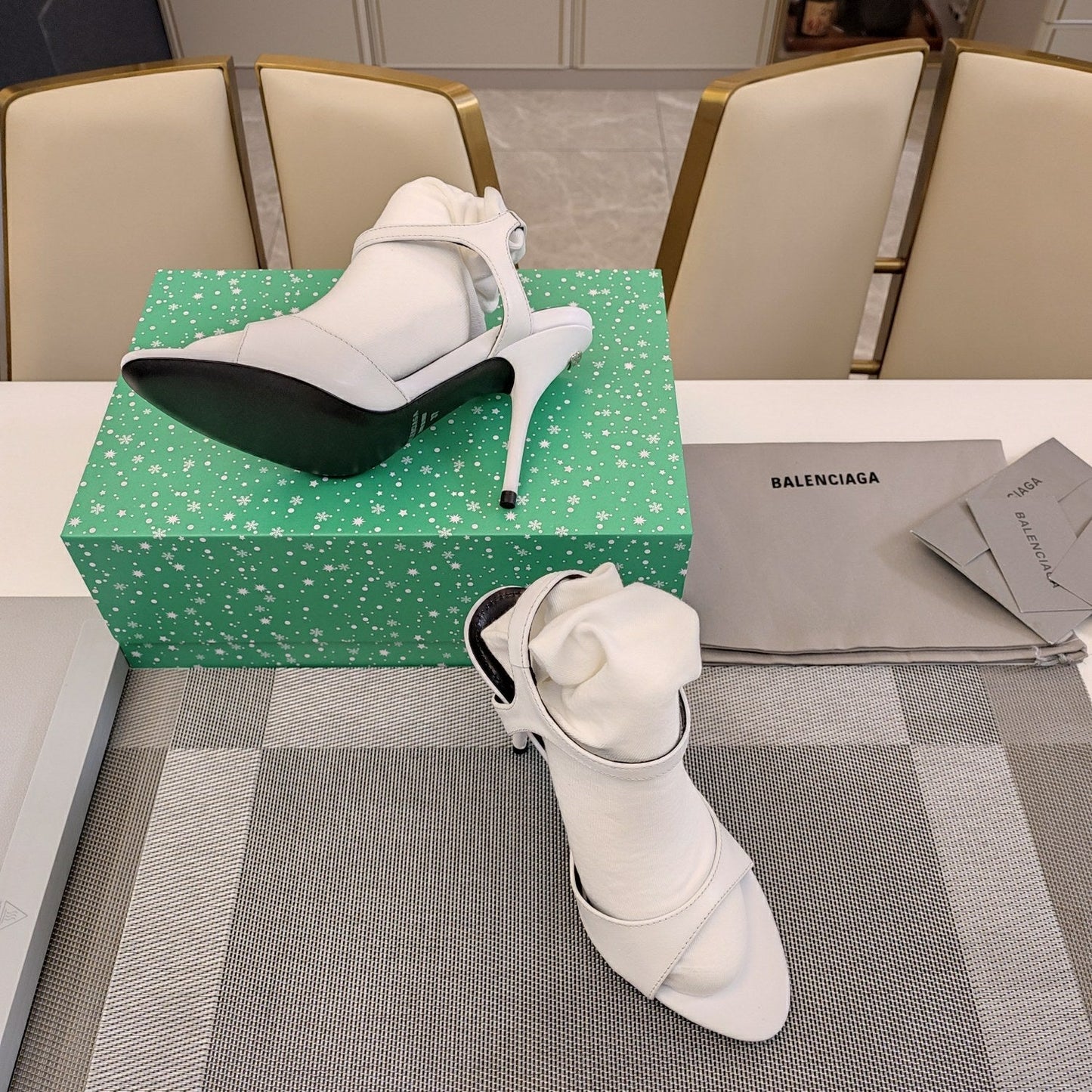 Balanciaga OPEN TOE STRAPPY HIGH HEEL IN WHITE CALFSKIN
