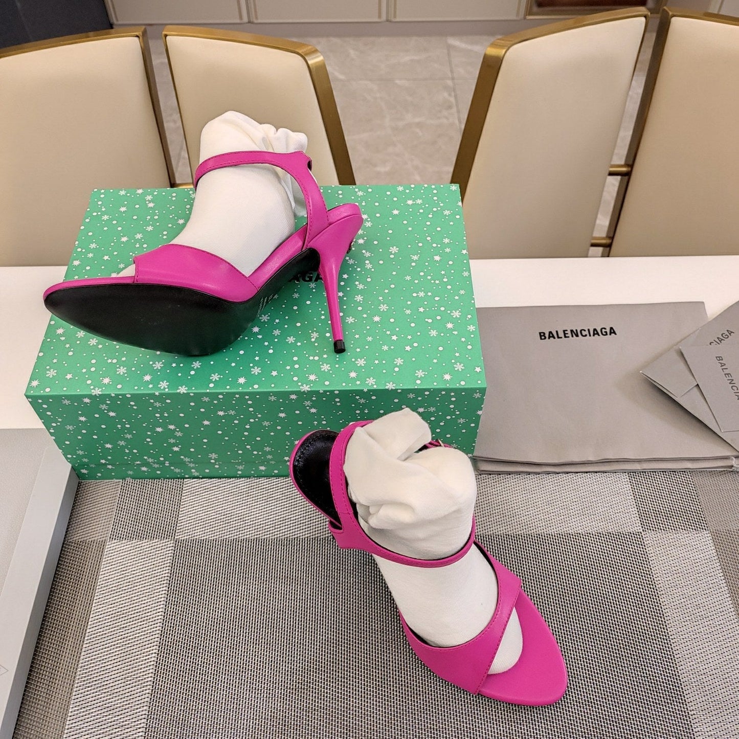 Balanciaga OPEN TOE STRAPPY HIGH HEEL IN PINK CALFSKIN