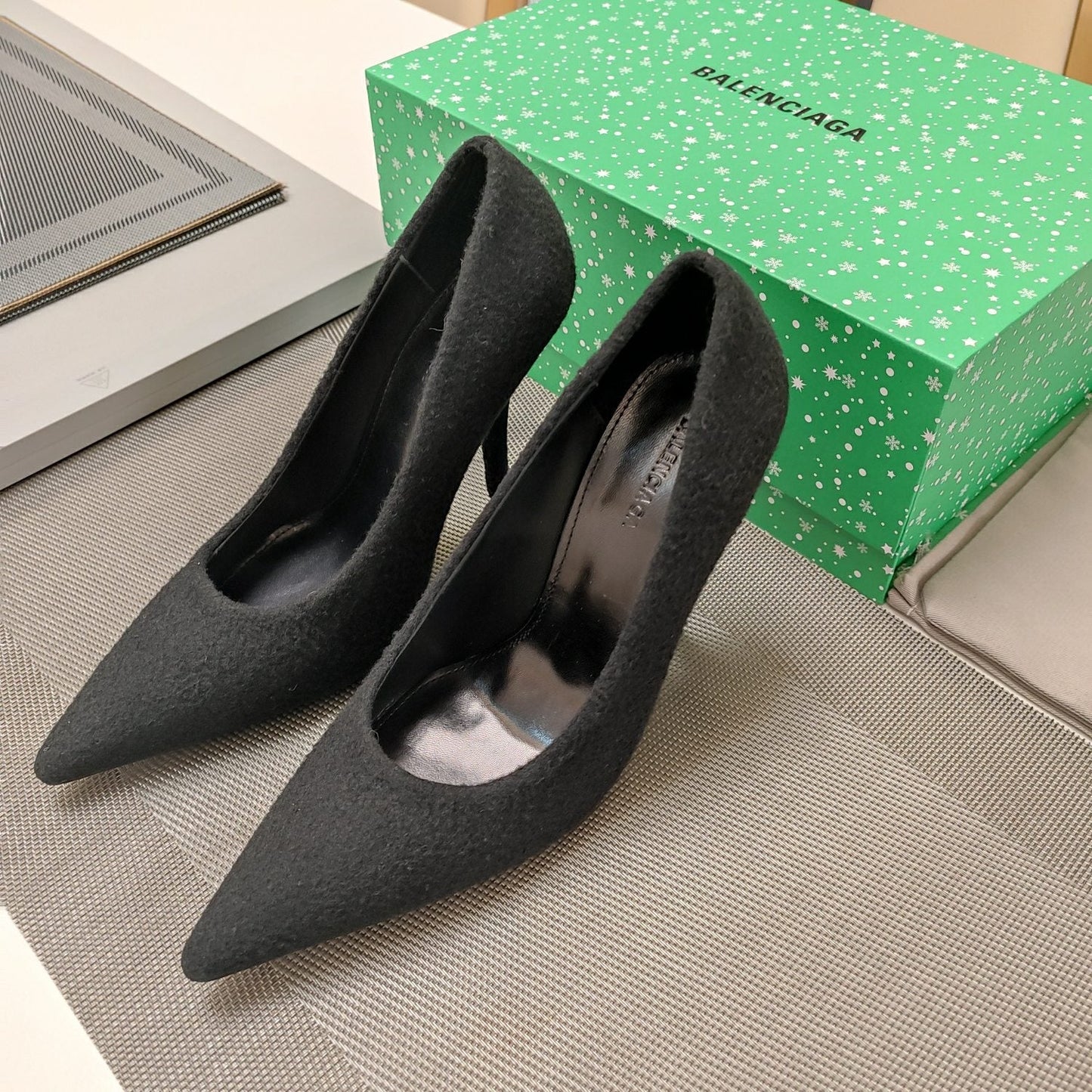 Balanciaga HIGH HEEL PUMPS 90MM IN BLACK WOOL