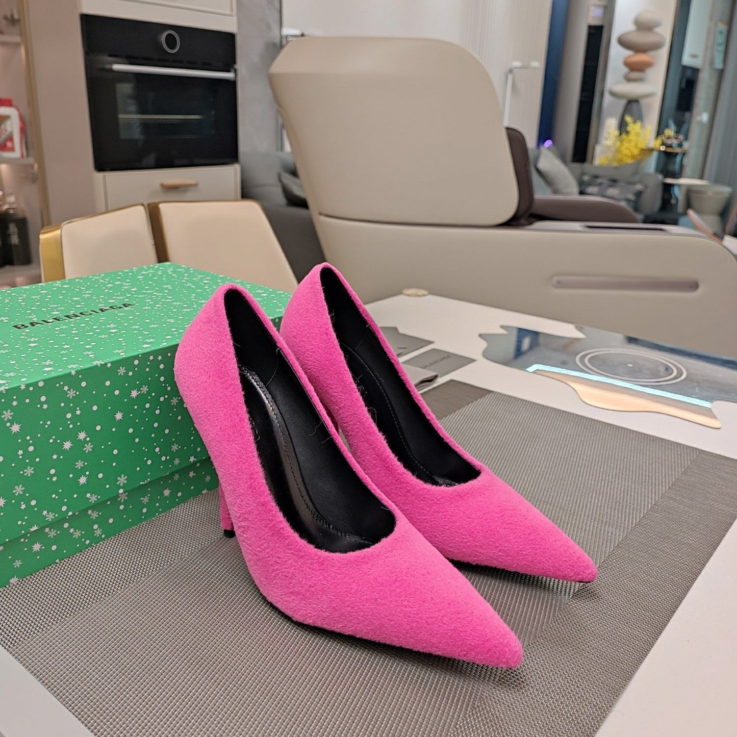 Balanciaga HIGH HEEL PUMPS 90MM IN PINK WOOL
