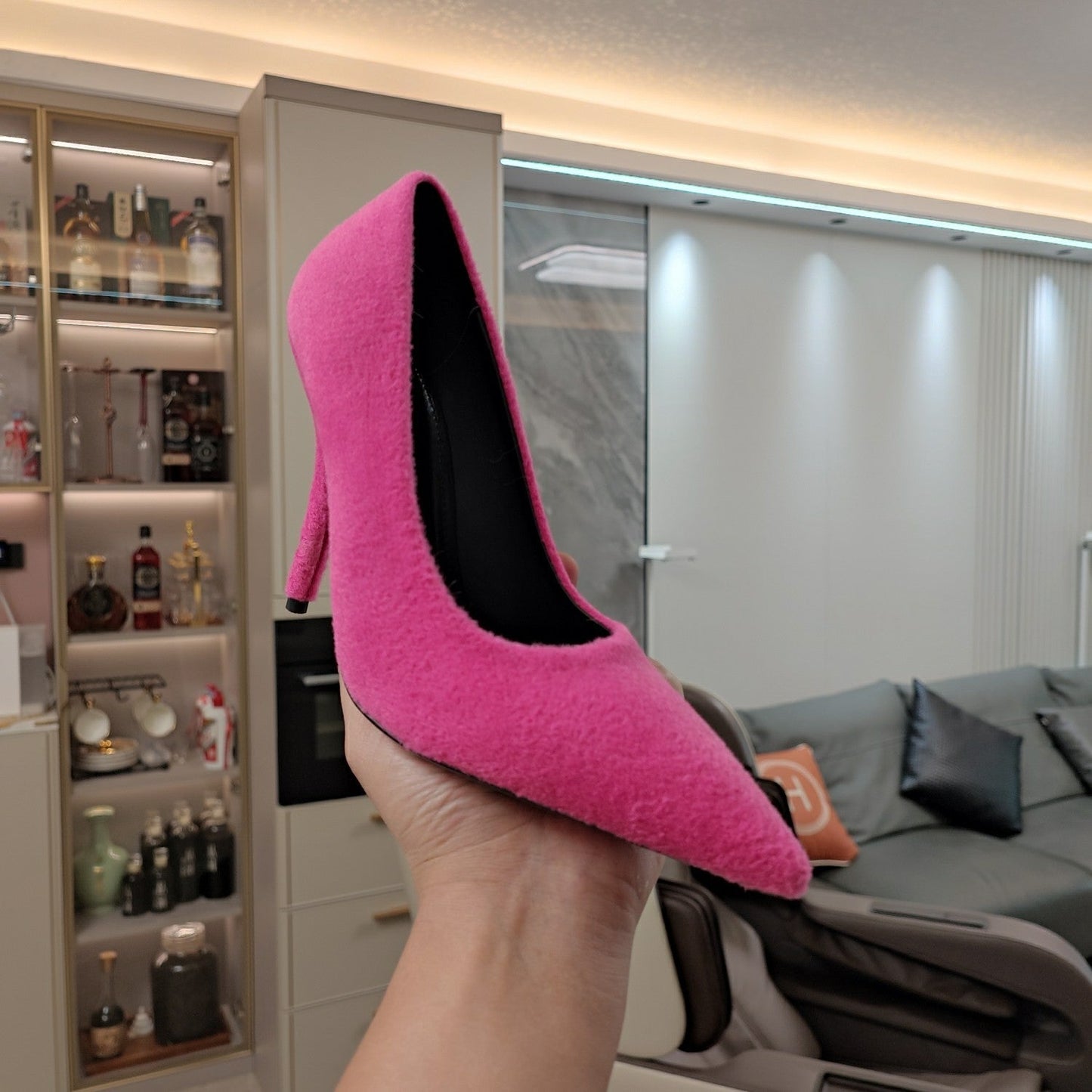 Balanciaga HIGH HEEL PUMPS 90MM IN PINK WOOL