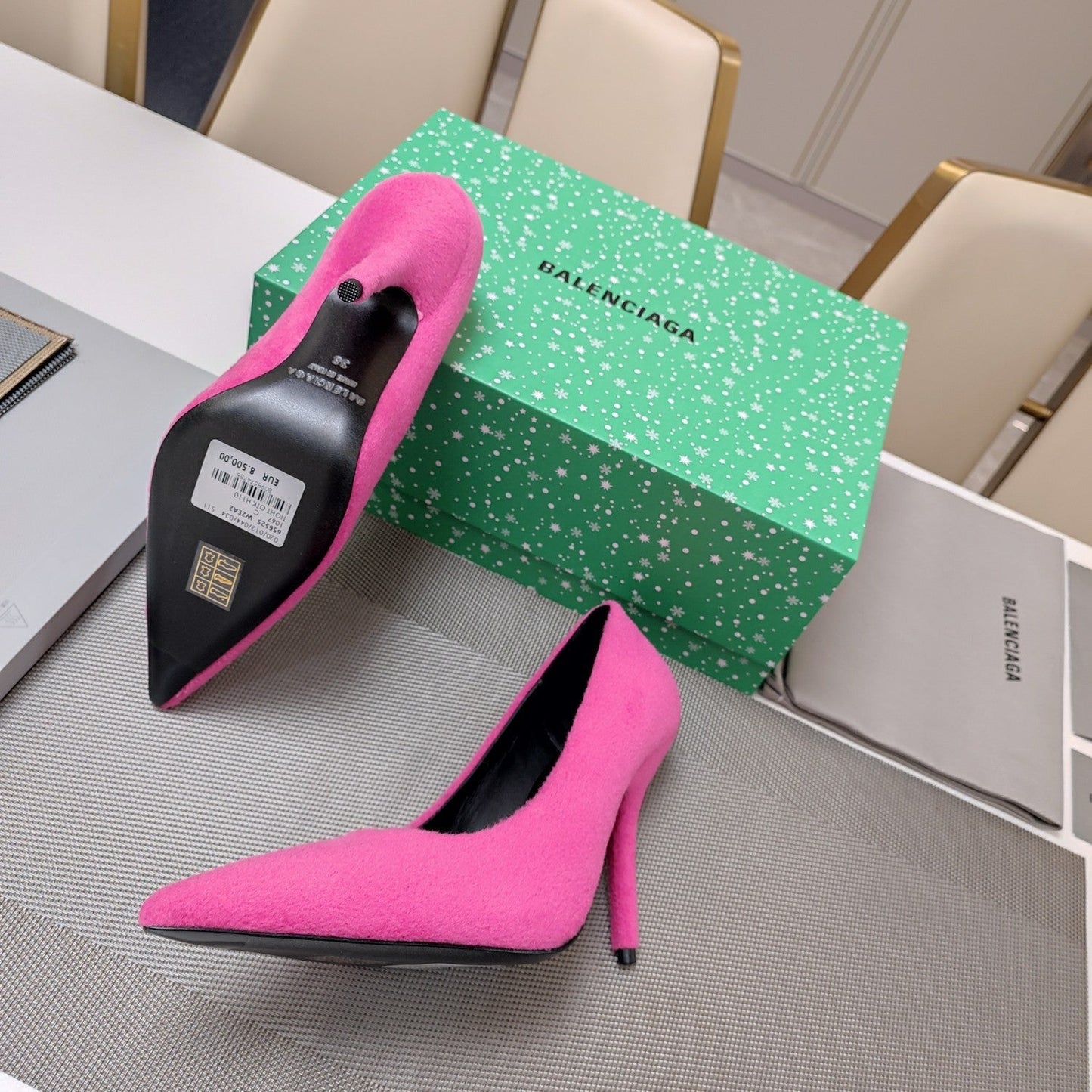 Balanciaga HIGH HEEL PUMPS 90MM IN PINK WOOL