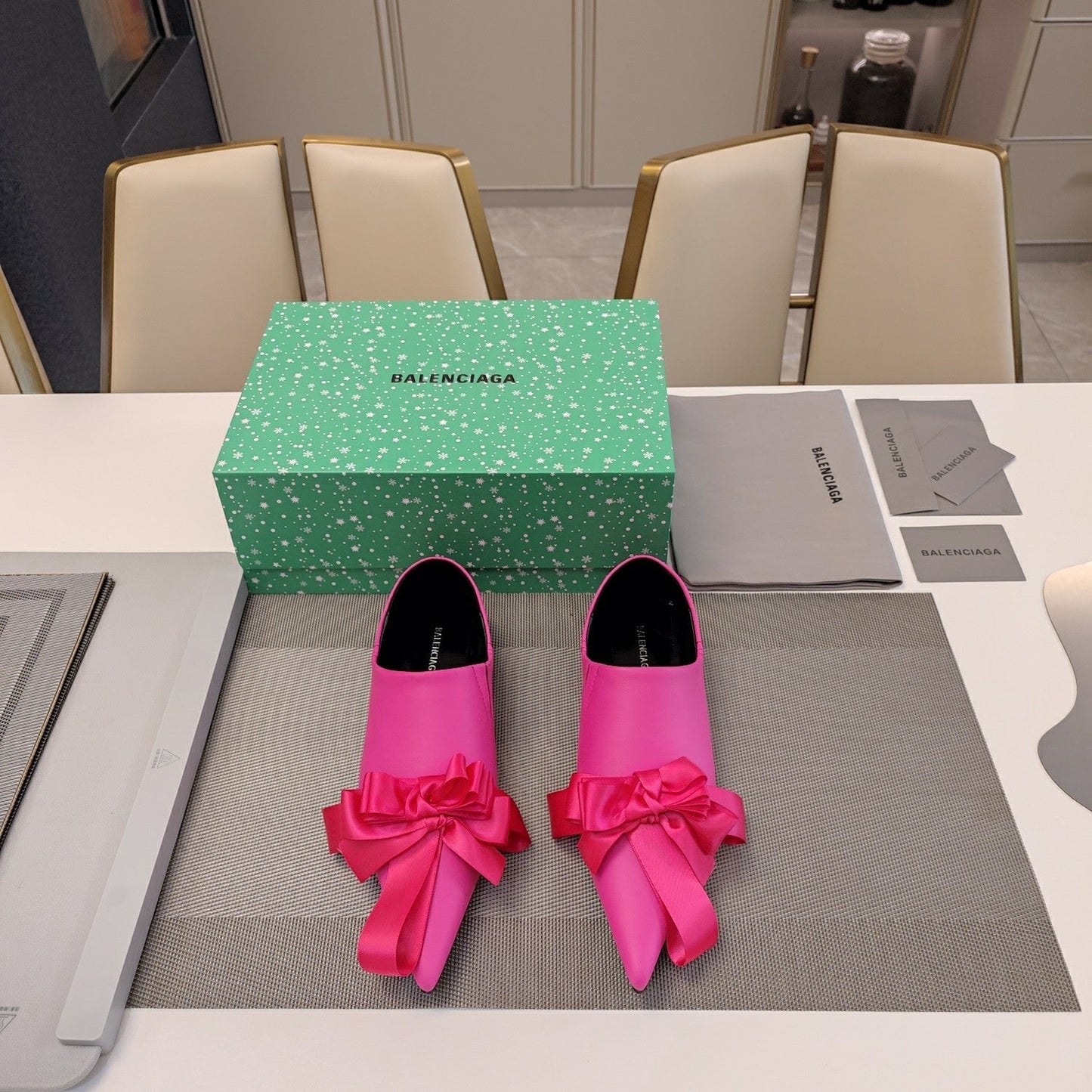 Balanciaga POINTED-TOE FLATS WITH BOW IN HOT PINK SOFT LAMBSKIN