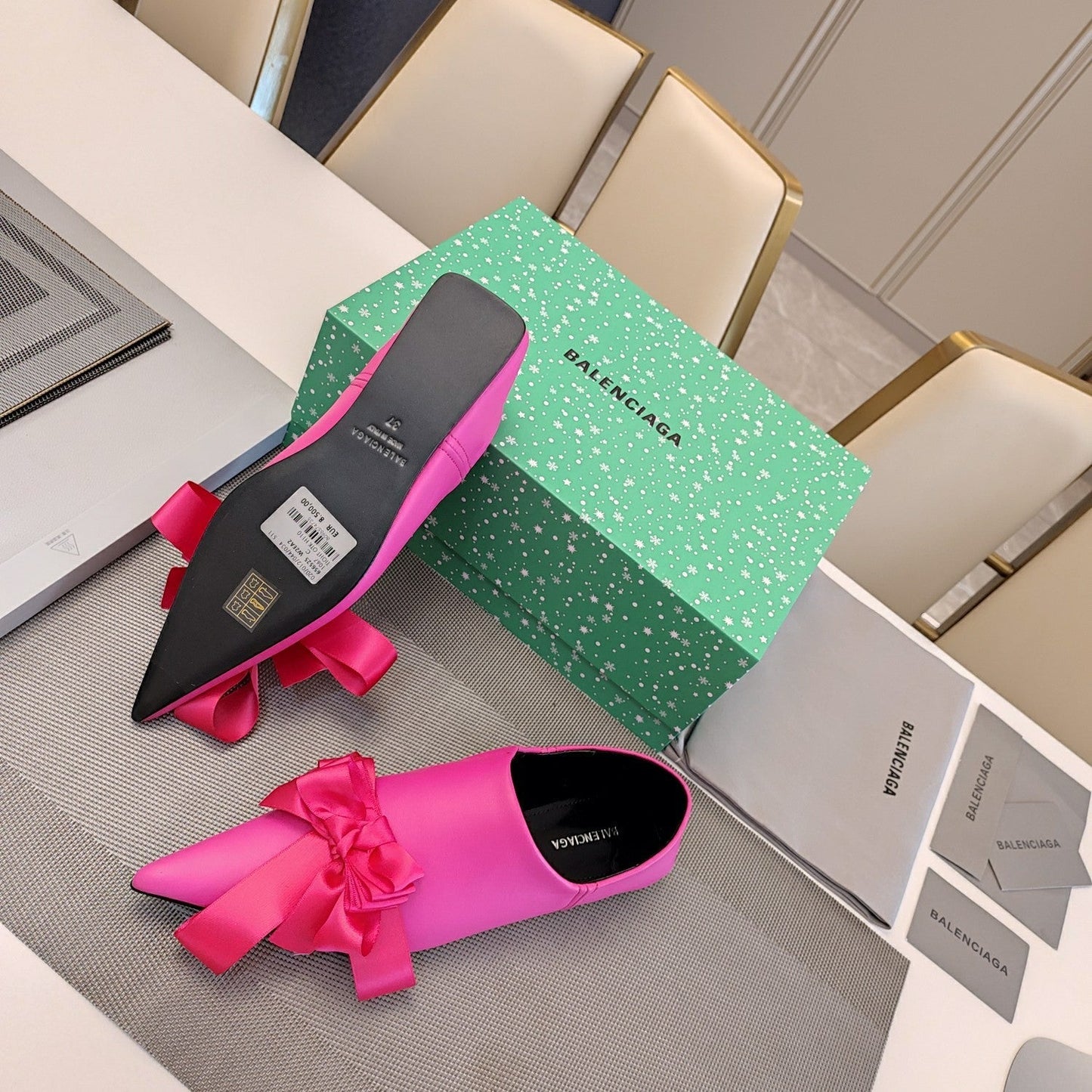 Balanciaga POINTED-TOE FLATS WITH BOW IN HOT PINK SOFT LAMBSKIN
