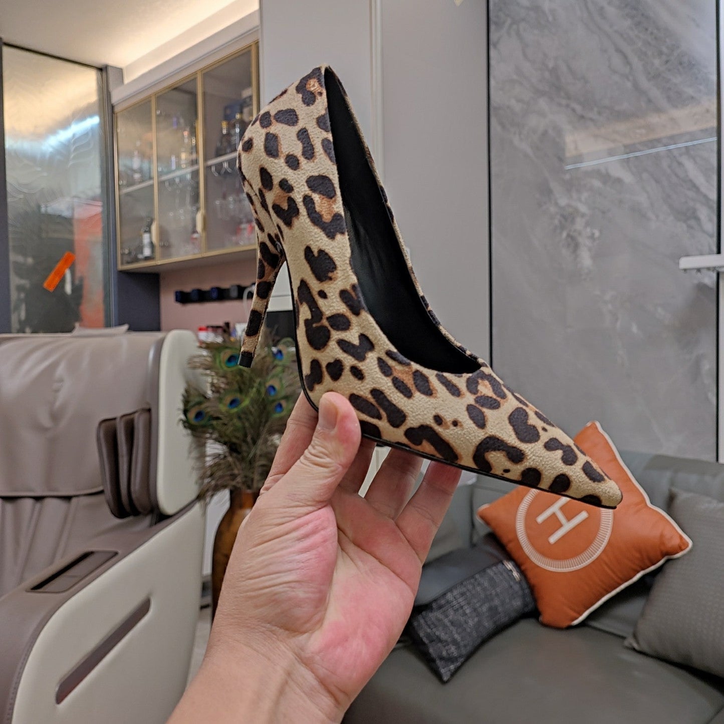 Balanciaga HIGH PUMPS IN BEIGE LEOPARD PRINT SUEDE