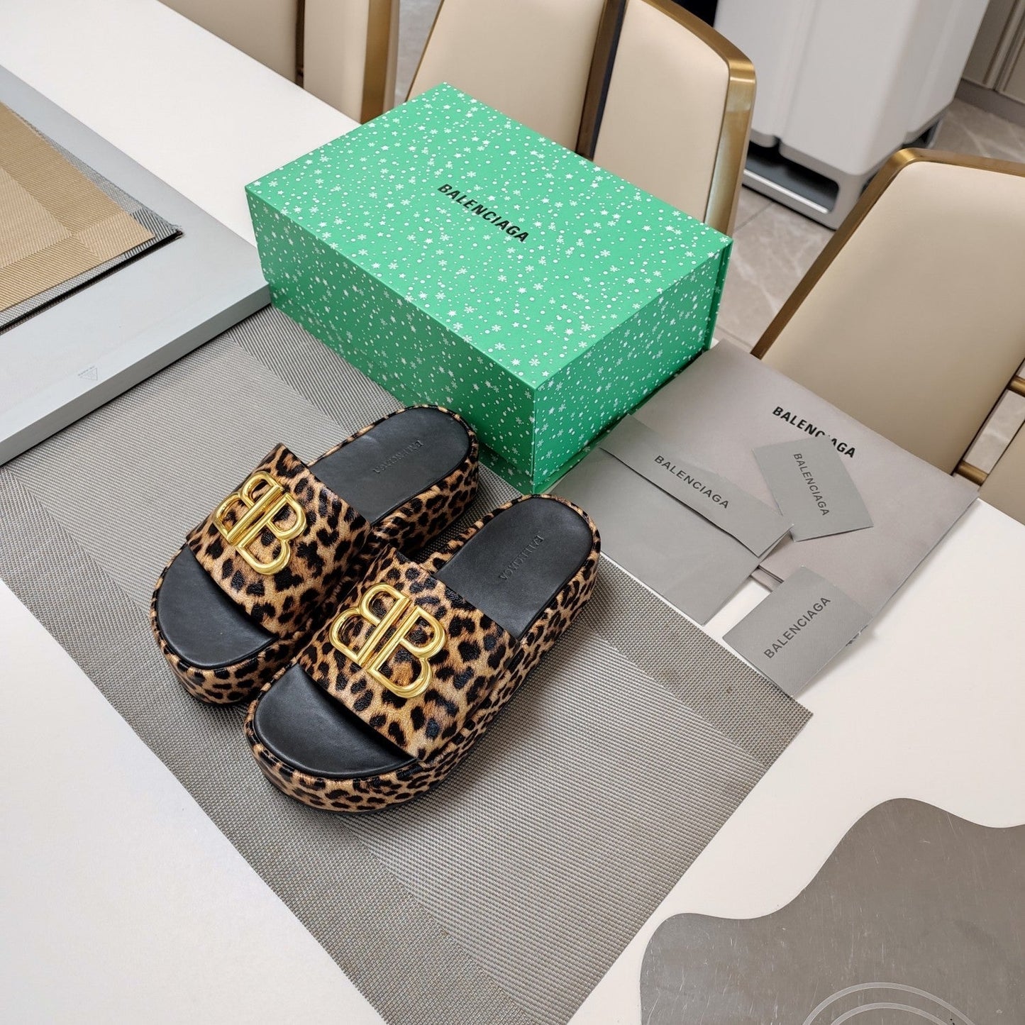 Balanciaga RISE SANDAL THICK-SOLED IN BROWN LEOPARD PRINT CALFSKIN