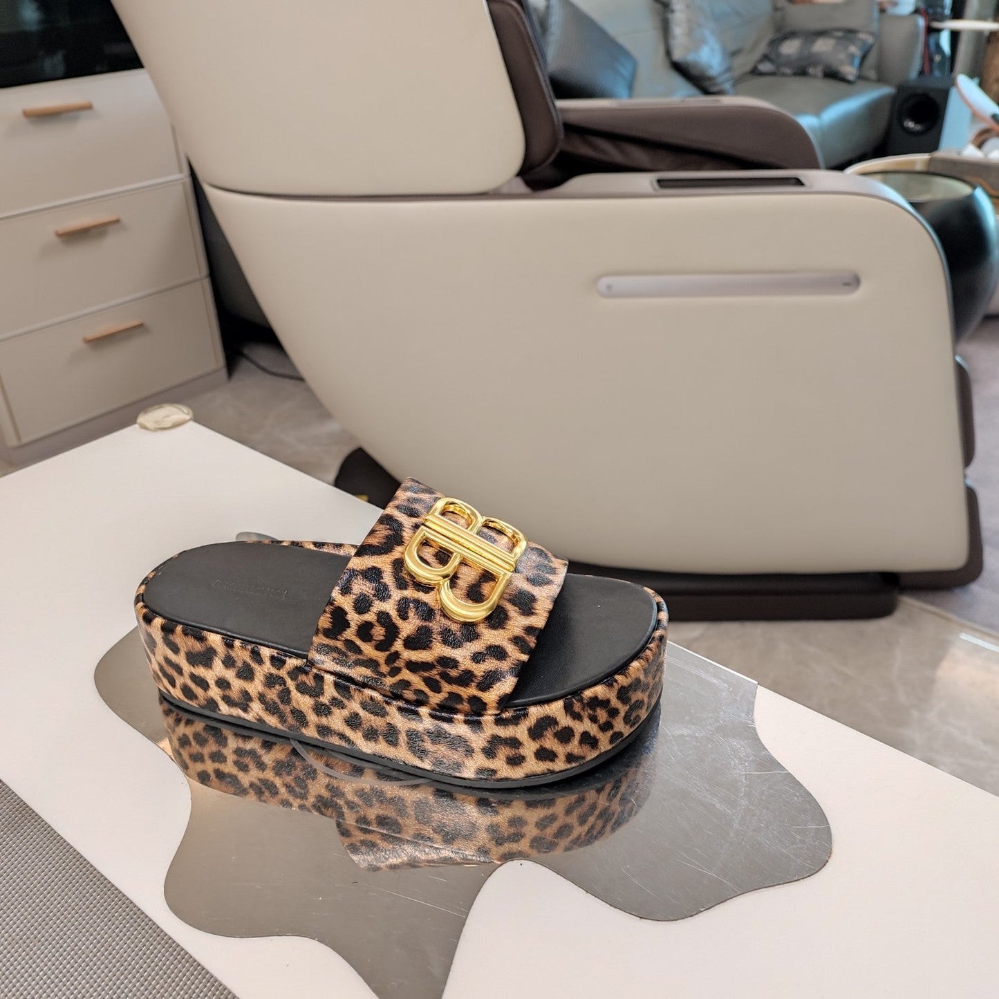 Balanciaga RISE SANDAL THICK-SOLED IN BROWN LEOPARD PRINT CALFSKIN
