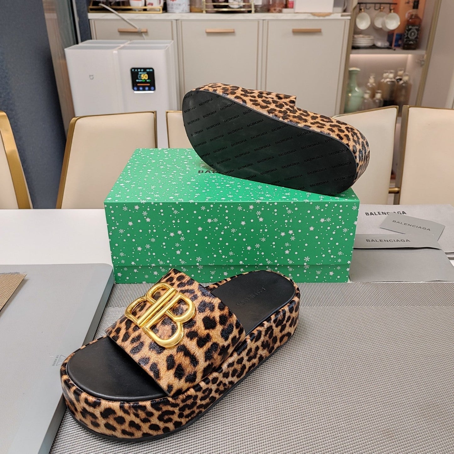 Balanciaga RISE SANDAL THICK-SOLED IN BROWN LEOPARD PRINT CALFSKIN