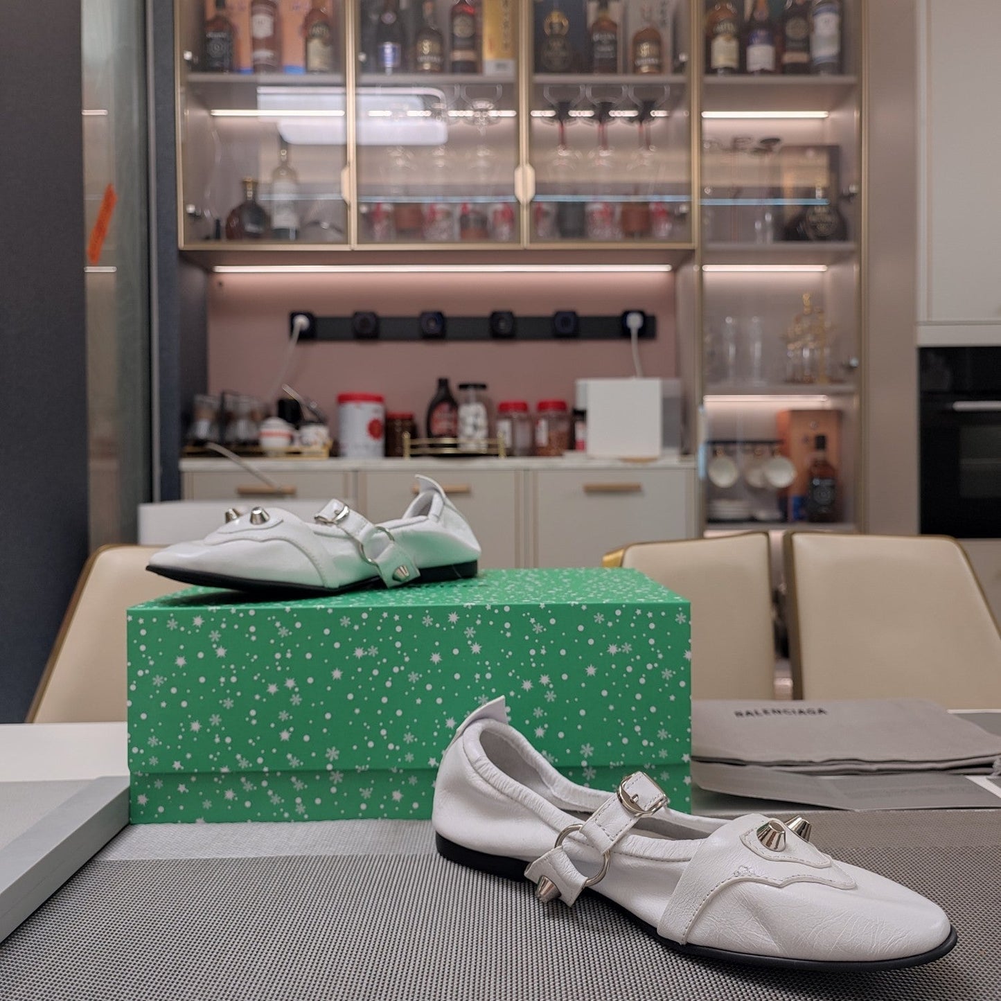 Balanciaga STUDDED MARY JANE FLATS IN WHITE SHINY LAMBSKIN