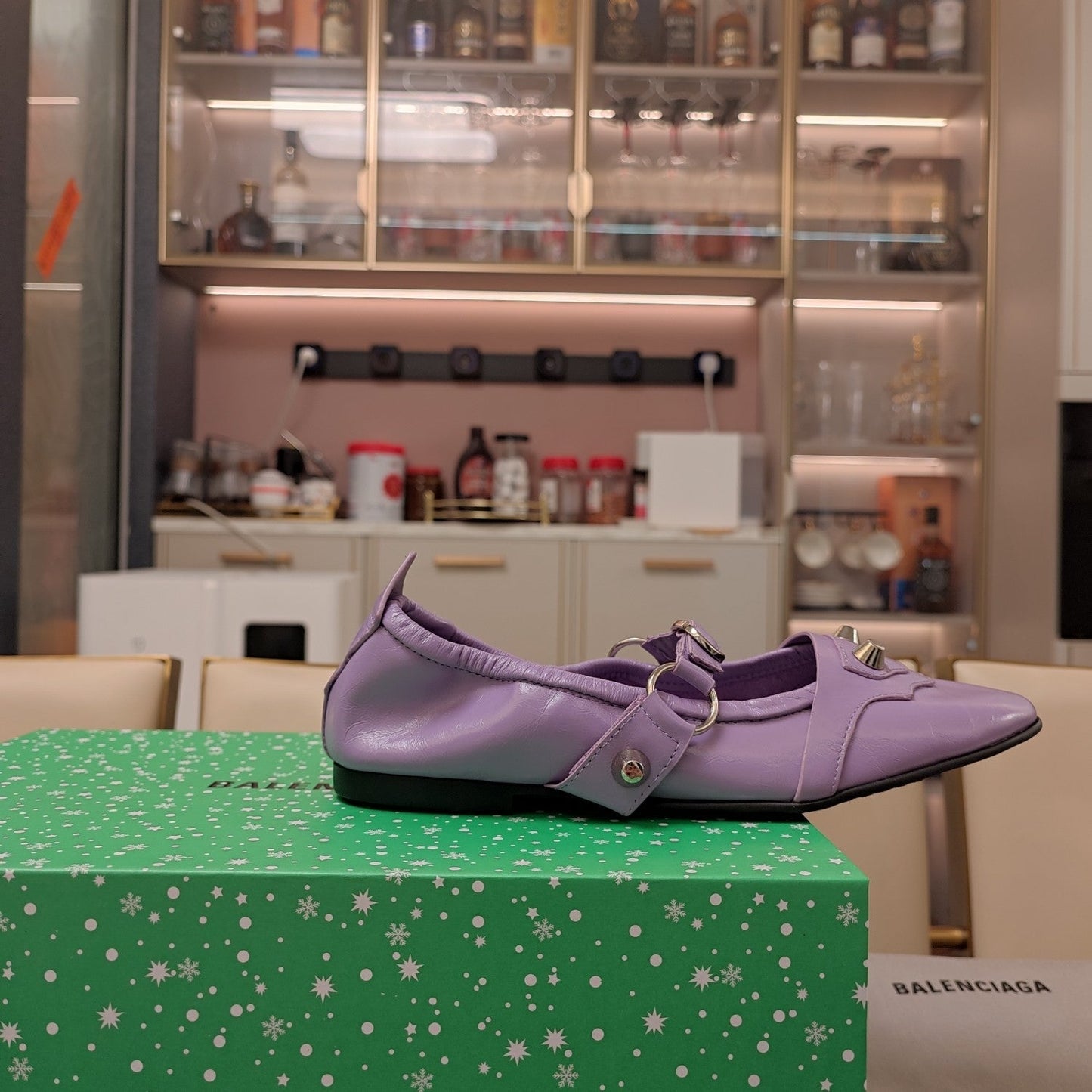 Balanciaga STUDDED MARY JANE FLATS IN LAVENDER SHINY LAMBSKIN