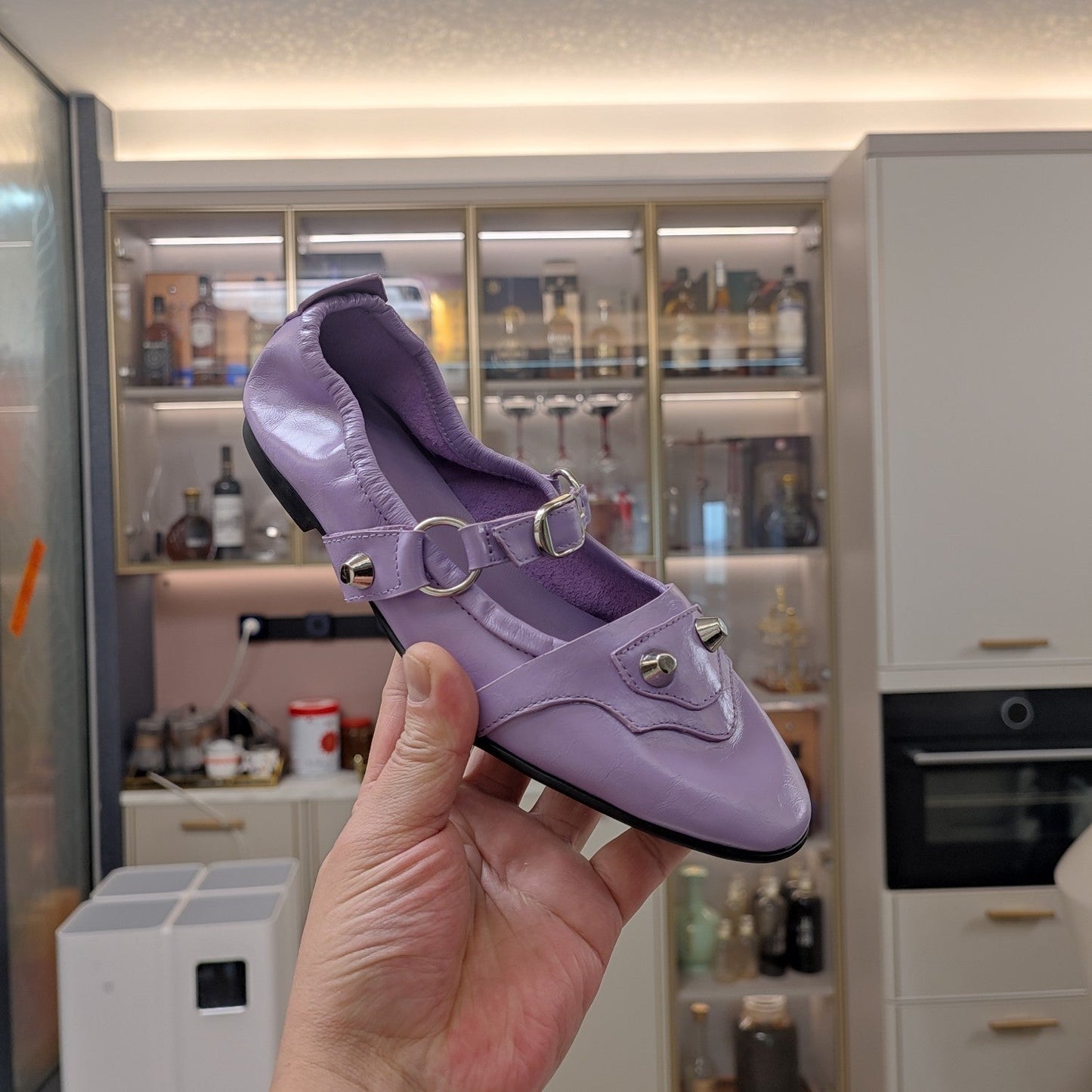 Balanciaga STUDDED MARY JANE FLATS IN LAVENDER SHINY LAMBSKIN