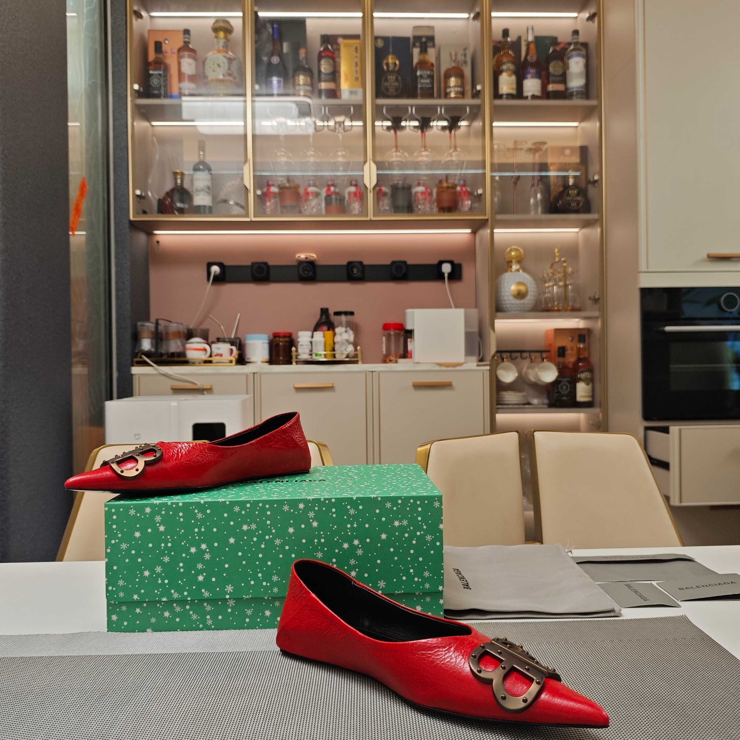 Balanciaga POINTED BALLET FLATS IN RED SHINY CRACKED SHEEPSKIN