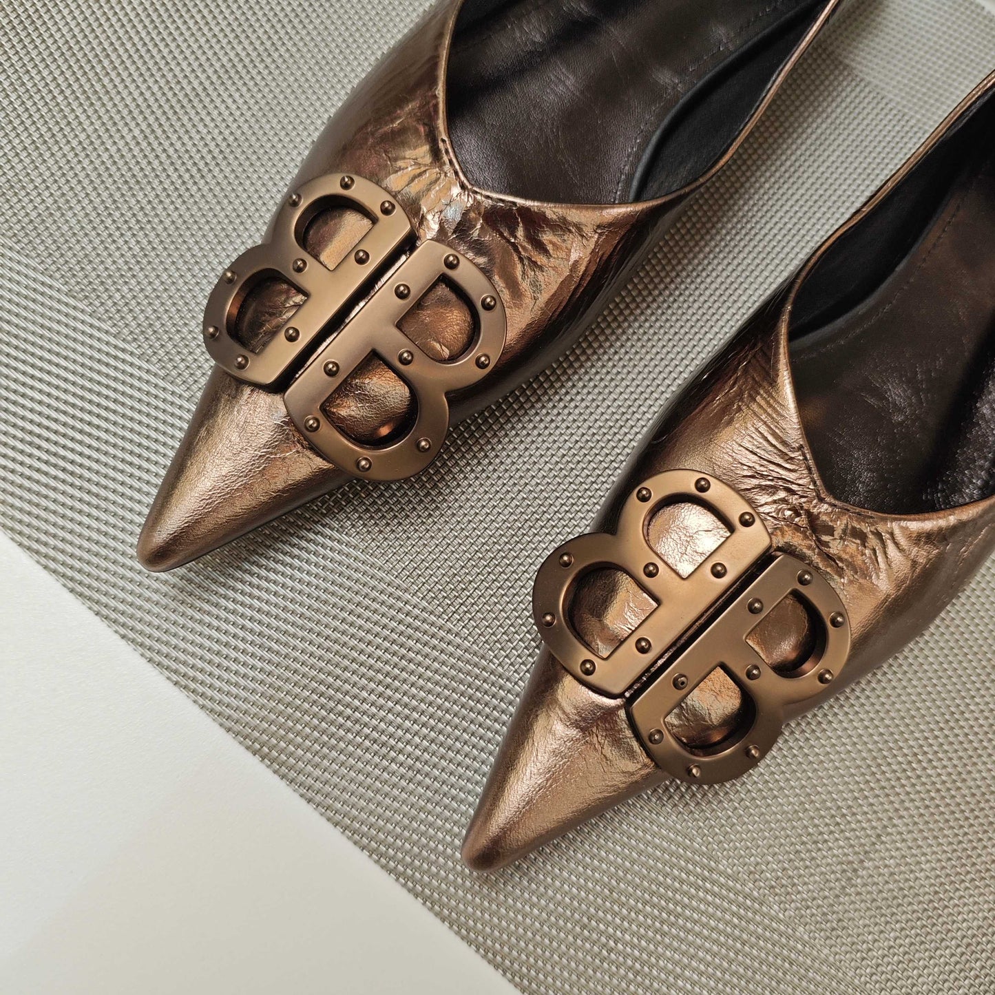 Balanciaga POINTED BALLET FLATS IN CHOCOLATE SHINY CRACKED SHEEPSKIN