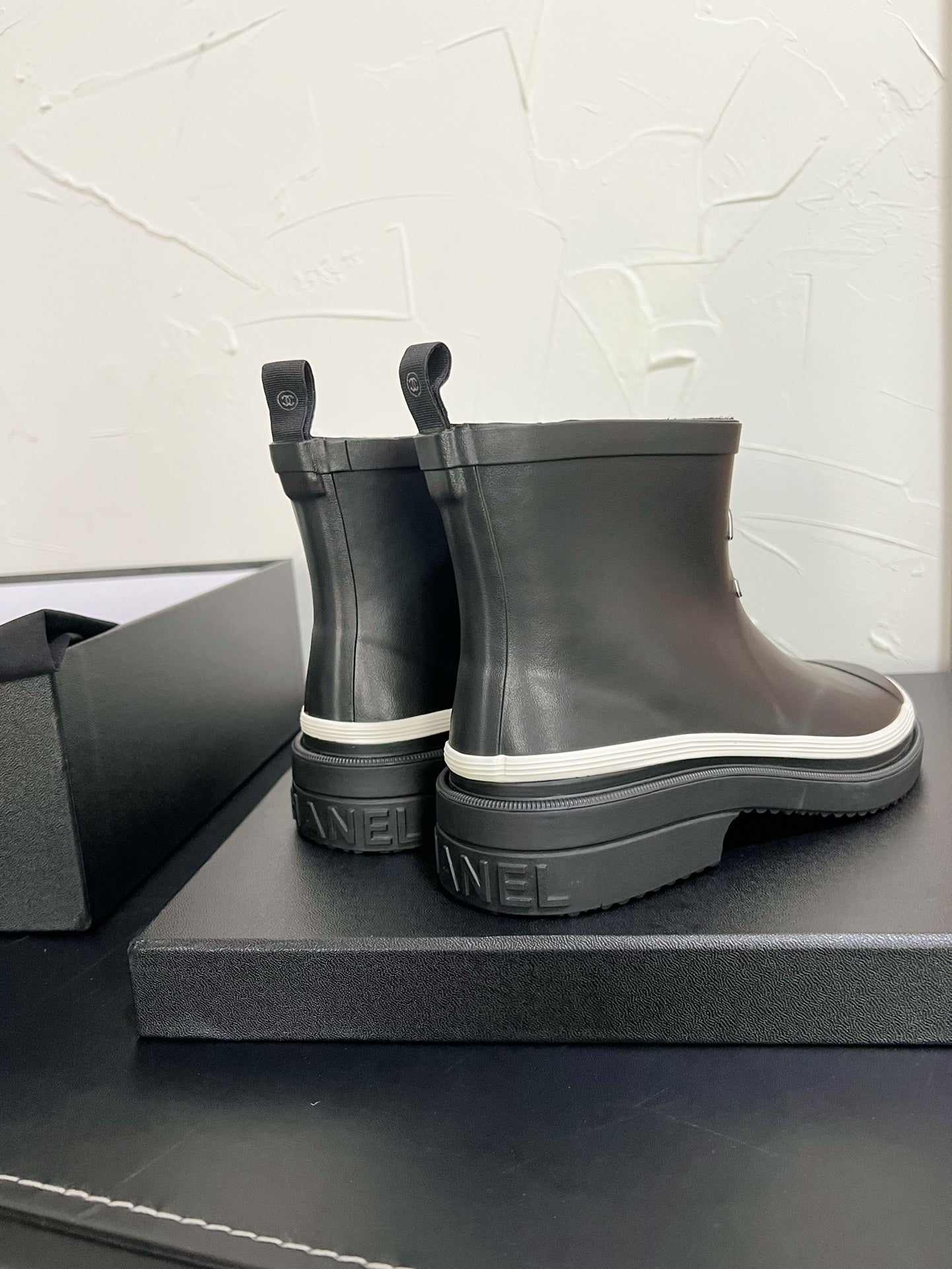 CHANEL Ankle Boots Black Natural Rubber 949630
