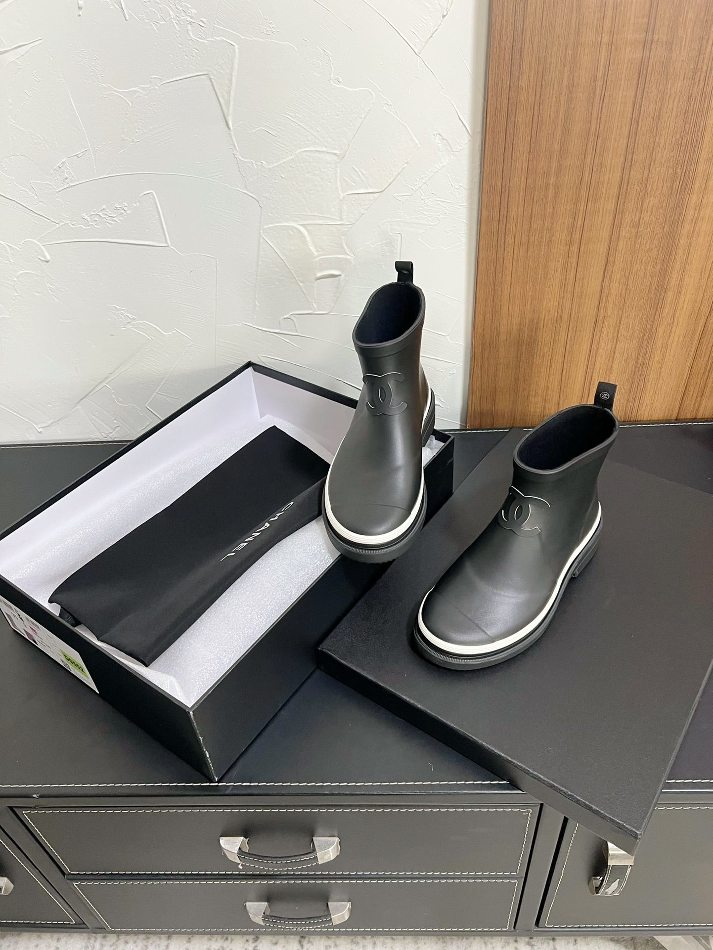 CHANEL Ankle Boots Black Natural Rubber 949630
