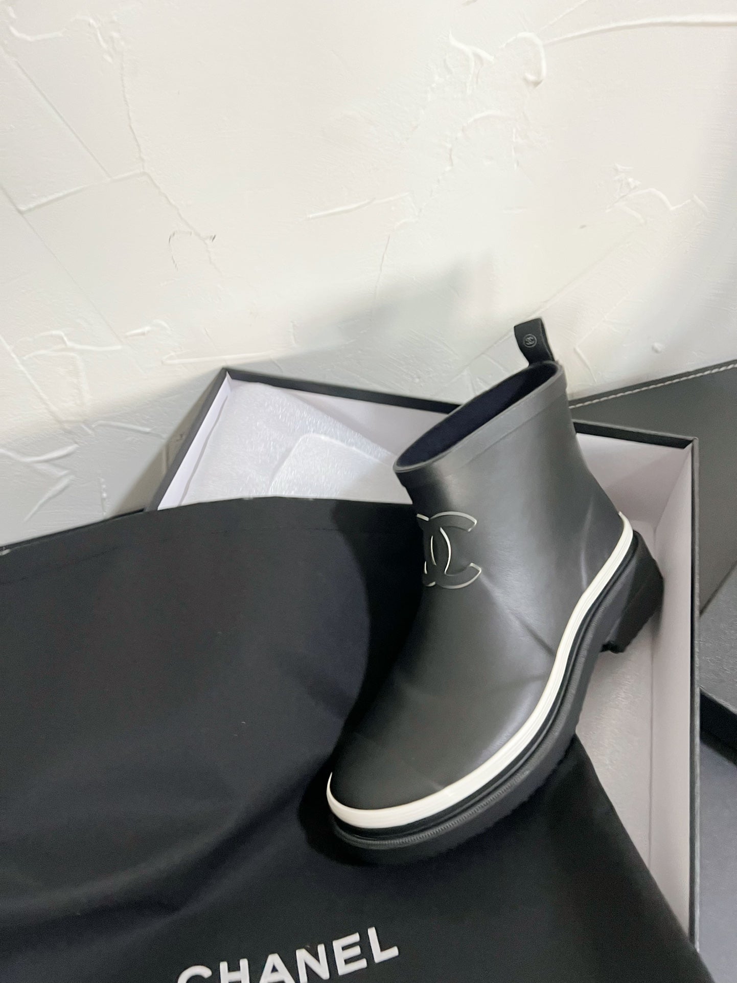 CHANEL Ankle Boots Black Natural Rubber 949630