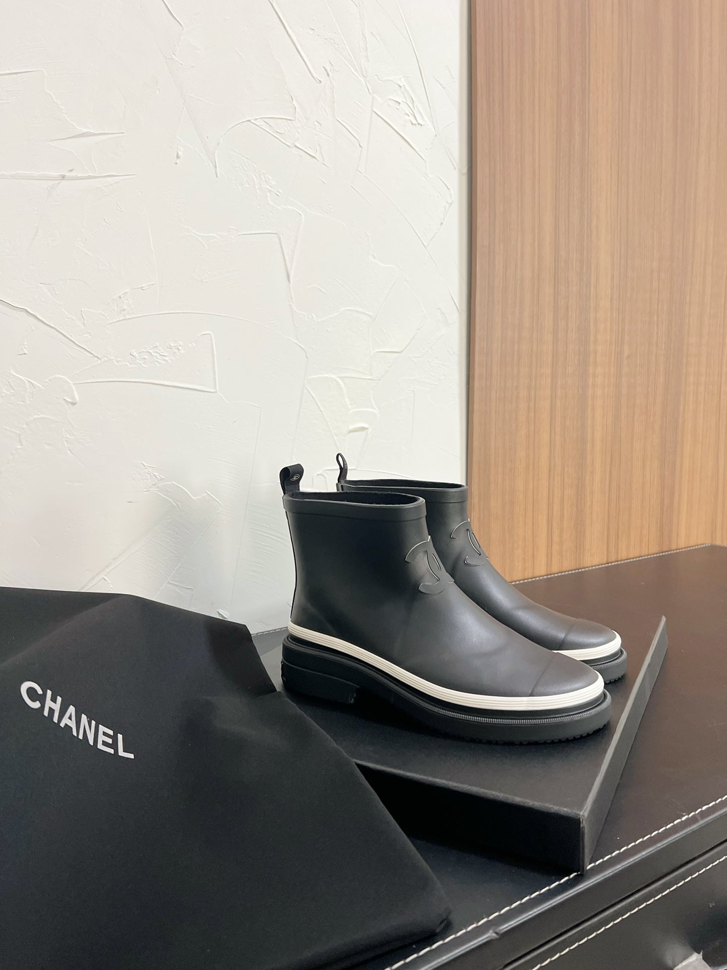 CHANEL Ankle Boots Black Natural Rubber 949630