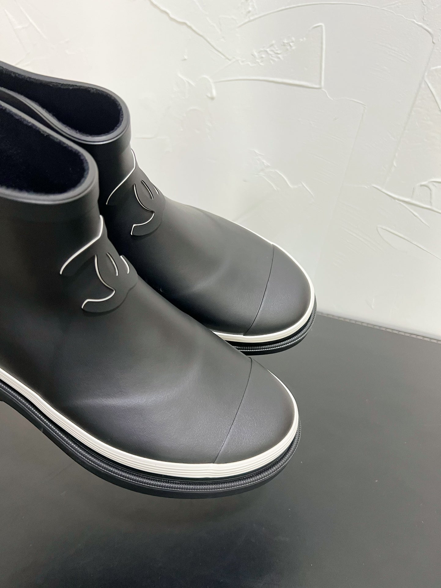 CHANEL Ankle Boots Black Natural Rubber 949630