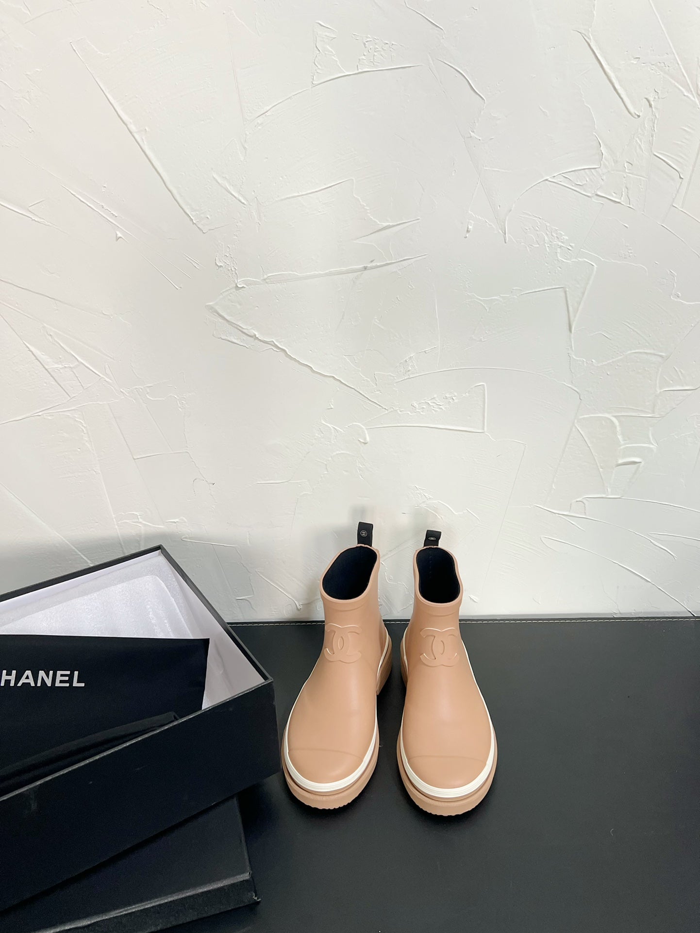 CHANEL Ankle Boots Dark Beige Natural Rubber 949631