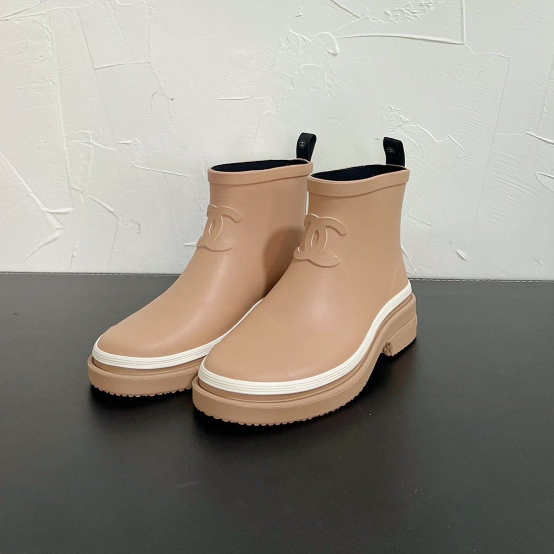 CHANEL Ankle Boots Dark Beige Natural Rubber 949631