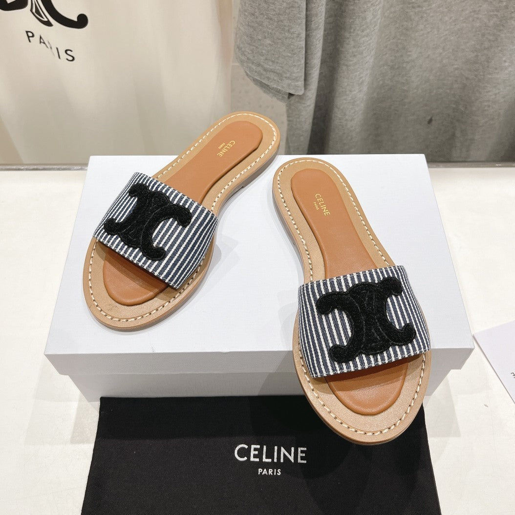 Celine LYMPIA MULE IN TRIOMPHE JACQUARD WOOLLEN FABRIC BLACK CARO