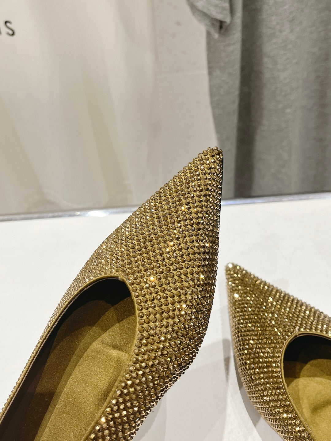Saint Laurent SL NOUR LEOPARD POINT TOE BALLET MUSTARD CRYSTAL SATIN