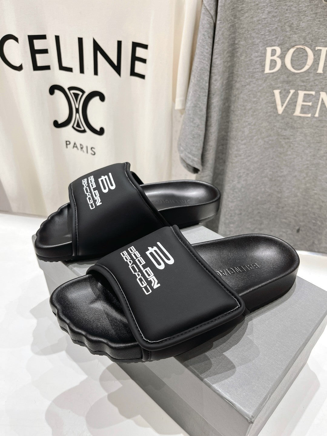 Balanciaga SLIDE SANDALS IN BLACK NYLON AND RUBBER WHITE PRINT